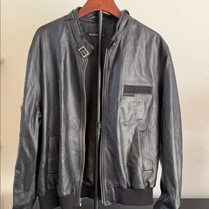 Members Only Black Leather Bomber Jacket
